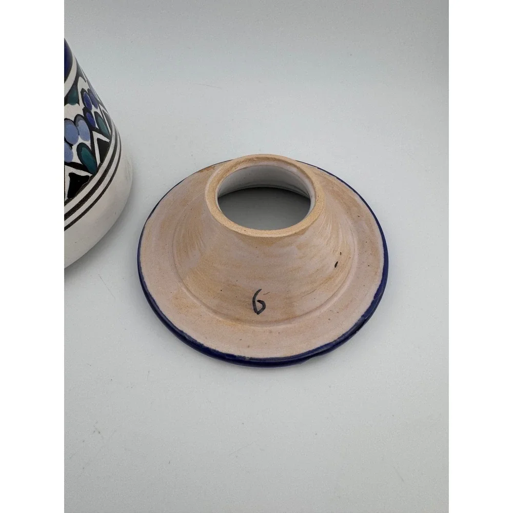 Vintage Moroccan Ceramic Handpainted Ashtray Decorative Blue Green Pattern & Lid